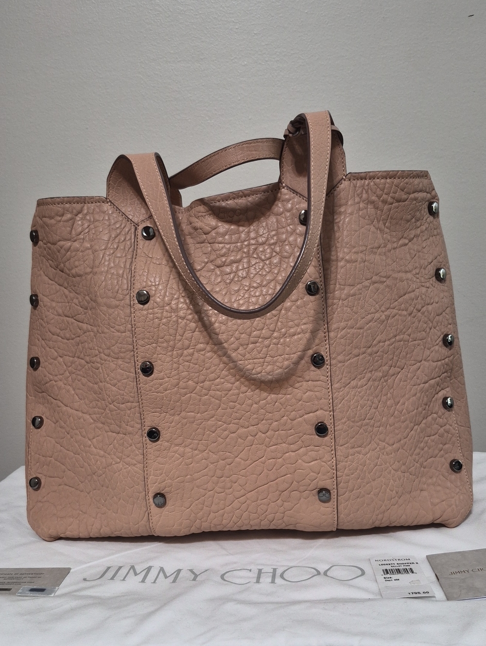 Jimmy Choo Ballet Pink Lockett Shopper Tote Gunmetal